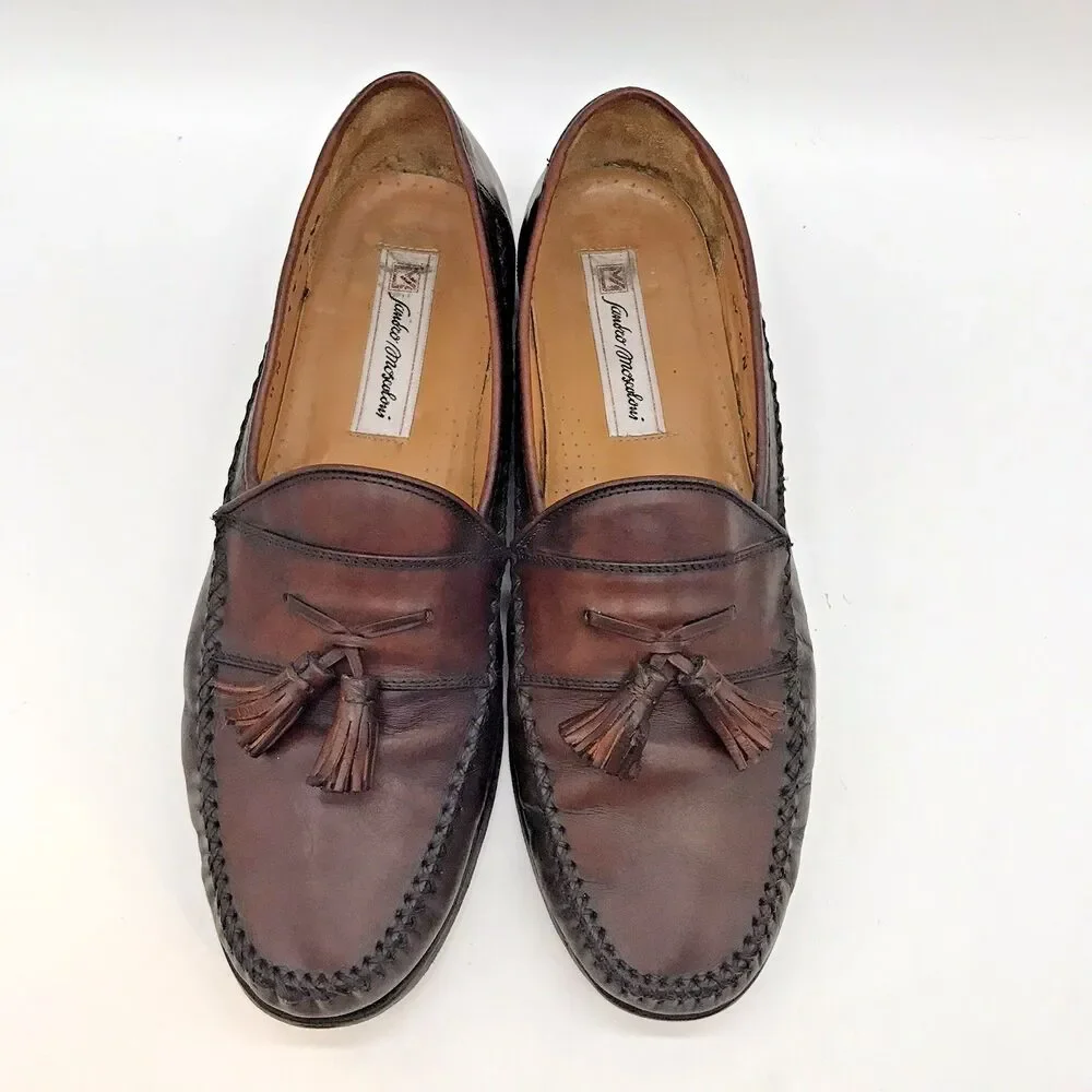 Sandro Moscoloni Leather  Tassel Loafers Men's 11N Brown Olivio Gld Slip On Shoe